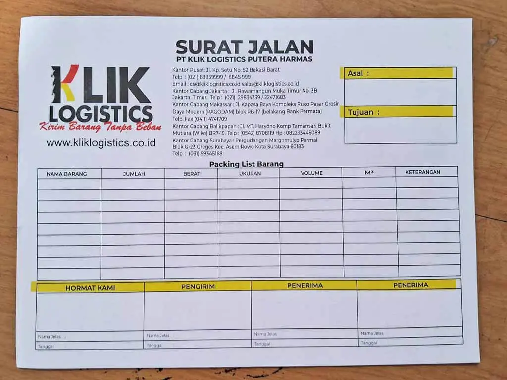 contoh surat jalan pengiriman barang